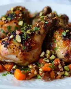 Sweet & Spicy Roast Chicken with Carrots, Dates & Pistachios Recipe