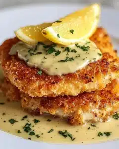 Lemon Pecorino Crusted Chicken with Creamy Lemon Sauce Recipe
