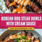 Korean BBQ Steak Rice Bowls with Spicy Cream Sauce Recipe