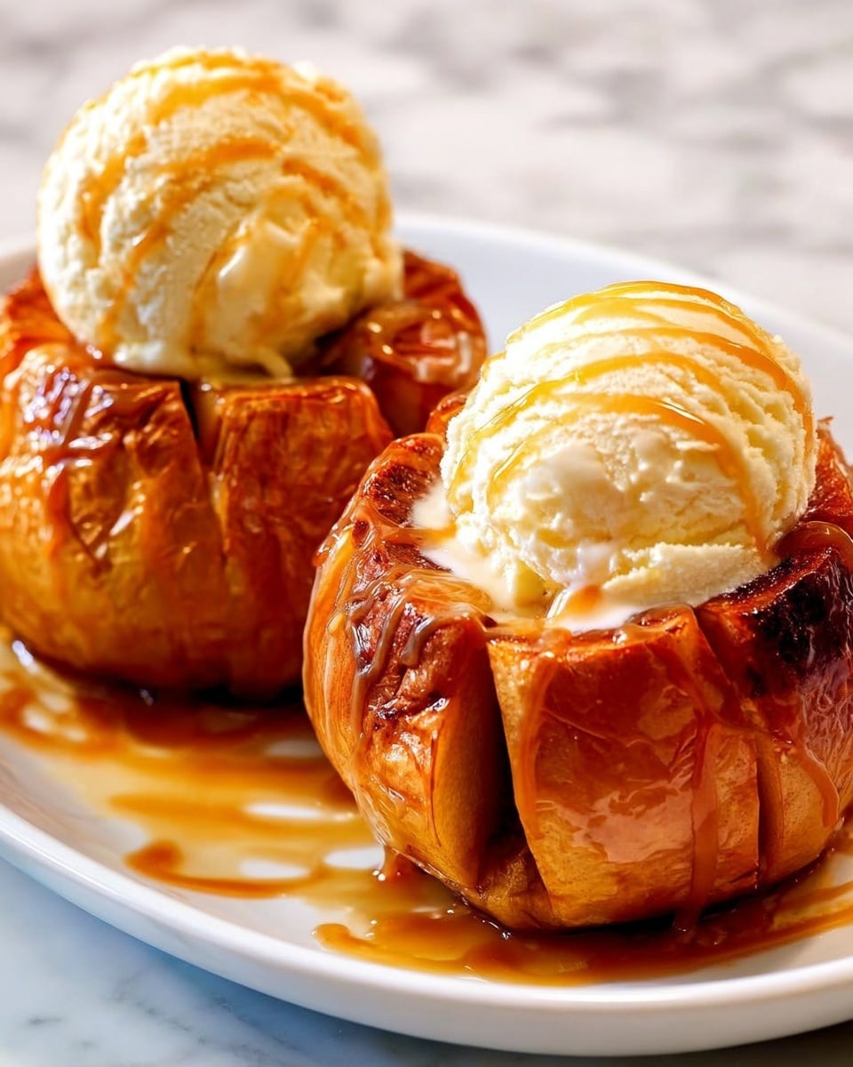 Bloomin' Apples with Caramel and Vanilla Ice Cream Recipe