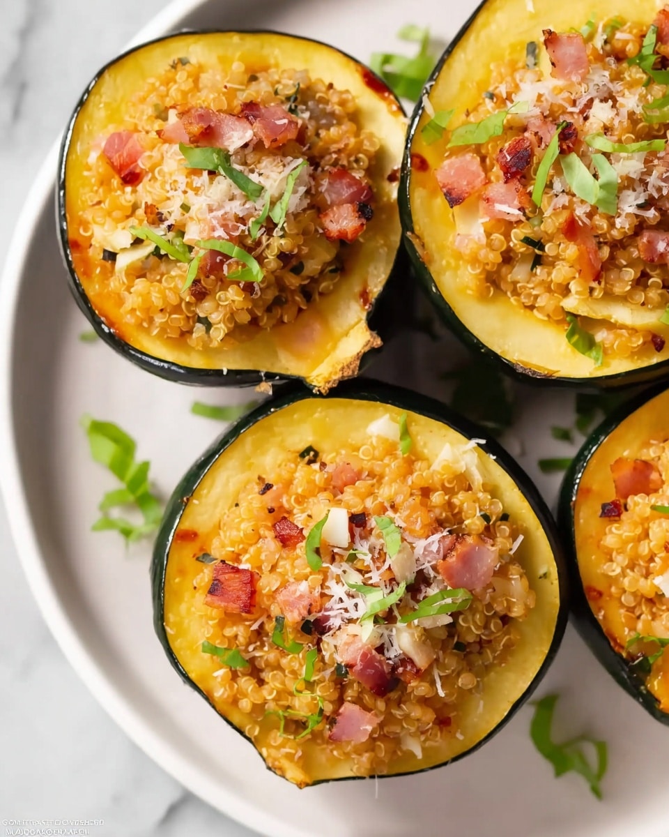 The image shows four zucchini halves filled with a mixture of rice and diced vegetables. Each zucchini has a green outer skin and a bright yellow inner flesh, creating a strong contrast with the filling. The rice filling is creamy light brown with small bits of red and green vegetables mixed throughout. On top of each filled zucchini, there is a light sprinkling of shredded white cheese and small green herb leaves, adding extra color and texture. The zucchini pieces are arranged on a wooden surface with visible grain and color variation, giving a warm and rustic touch. Photo taken with an iphone --ar 4:5 --v 7