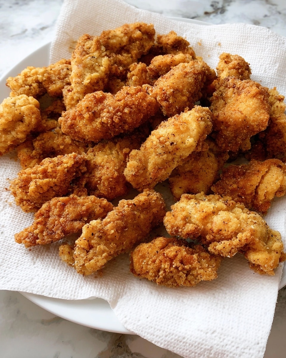 A white plate holds many pieces of fried battered food, each piece coated with a rough, crunchy, golden-brown crust. The pieces are irregular in shape and size, stacked closely together on a white paper towel that soaks up extra oil. The white marbled surface beneath the plate contrasts softly with the warm tones of the fried pieces, which have a textured, crumbly look on their outside. photo taken with an iphone --ar 4:5 --v 7