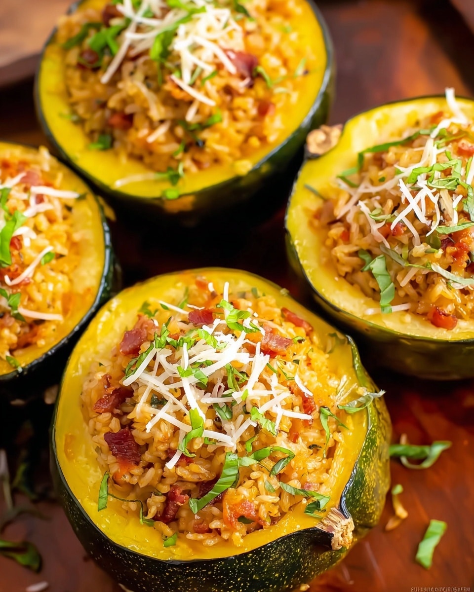 Stuffed Acorn Squash with Savory Farro, Bacon or Sausage, and Parmesan Recipe