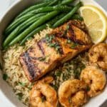 Creamy Lemon Garlic Orzo with Salmon and Shrimp Recipe