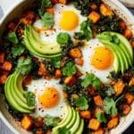 Sweet Potato Hash with Eggs, Avocado, and Poblano Peppers Recipe