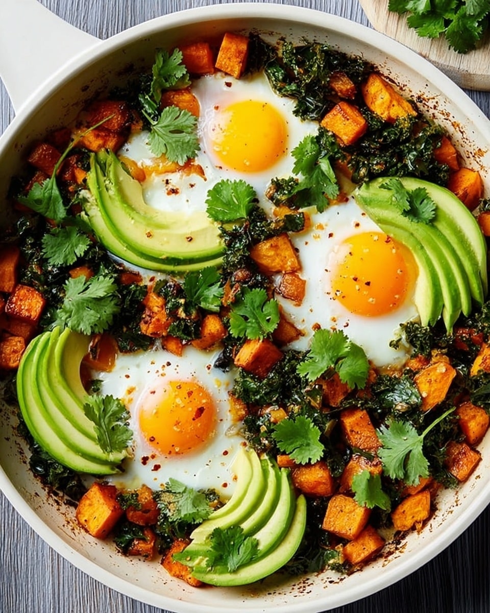 Sweet Potato Hash with Eggs, Avocado, and Poblano Peppers Recipe