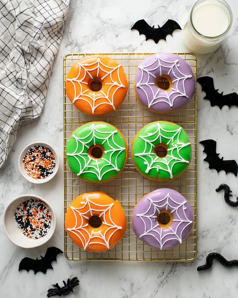 Halloween Baked Donuts with Colorful Glaze and White Chocolate Decoration Recipe