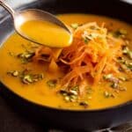 Sweet Potato Soup with Cumin and Crunchy Flatbread Garnishes Recipe