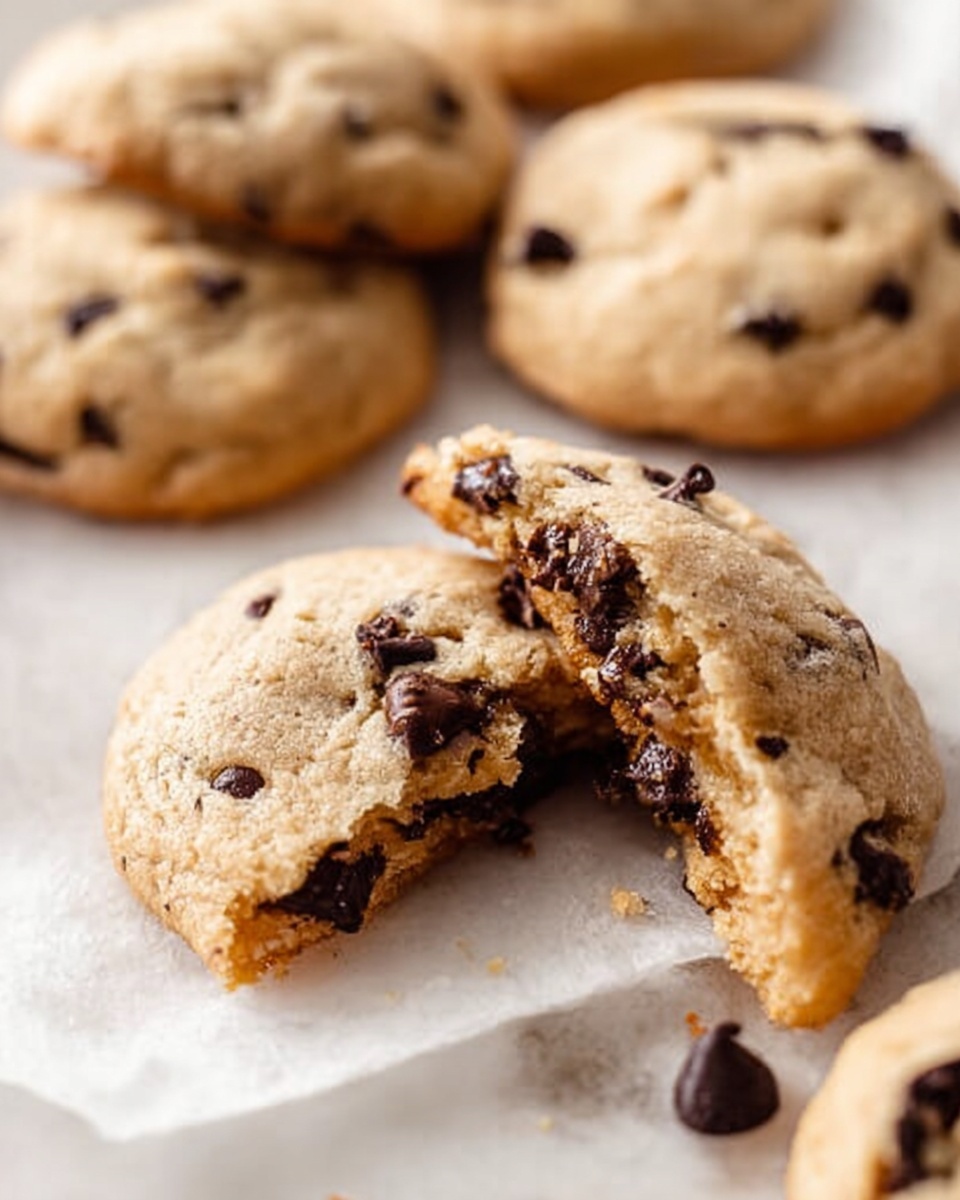 A wire cooling rack filled with a single layer of soft, golden-brown chocolate chip cookies, each round cookie dotted with various sized dark chocolate chips, some slightly melted, resting on a white marbled surface scattered with a few loose chocolate chips and a silver ice cream scoop positioned toward the upper right corner. photo taken with an iphone --ar 4:5 --v 7