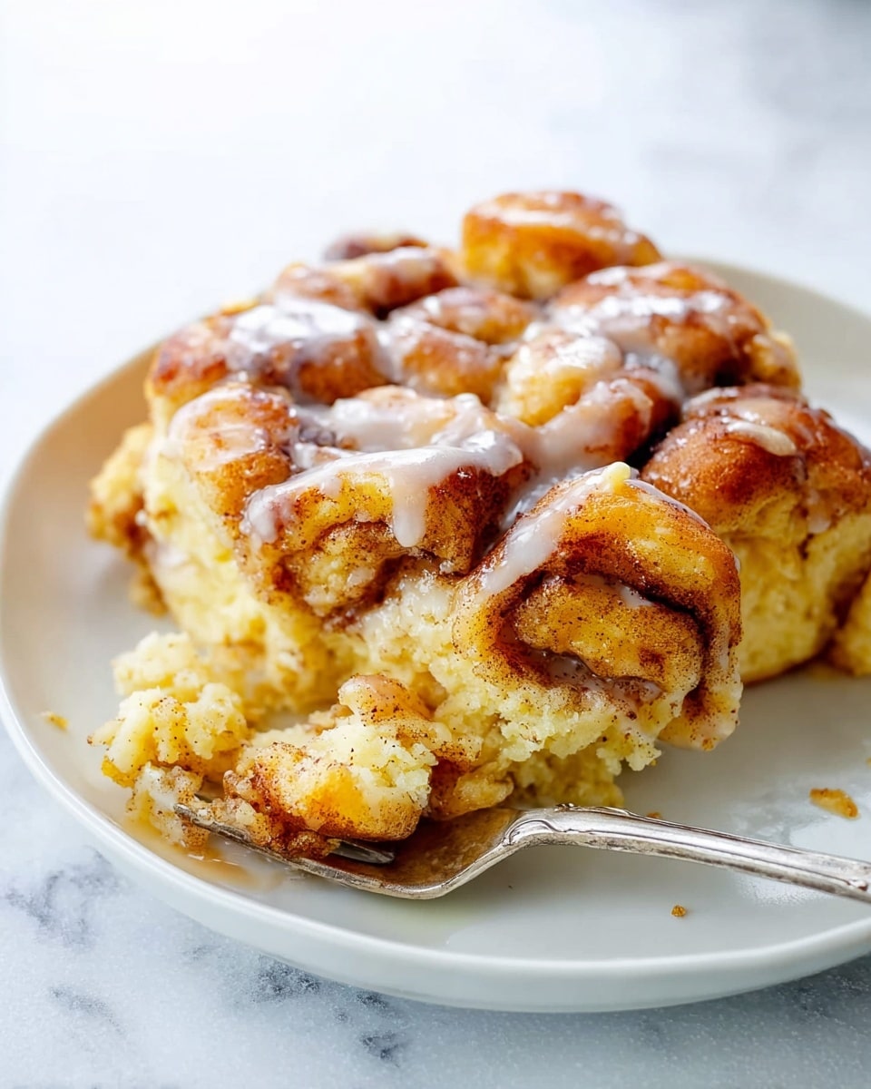 A close-up view of a white rectangular dish filled with golden-brown cinnamon rolls, each piece showing soft, fluffy layers with a slightly crispy outer edge. The surface is generously drizzled with smooth, white icing that spreads unevenly over the warm rolls, creating a glossy texture and highlighting the swirled patterns of the dough beneath. The dish rests on a white marbled surface, emphasizing the warm tones of the rolls and the bright contrast with the icing. photo taken with an iphone --ar 4:5 --v 7
