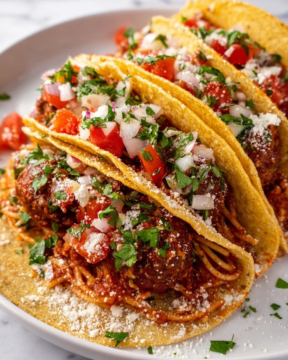 Spaghetti Tacos with Meatballs and Parmesan Recipe