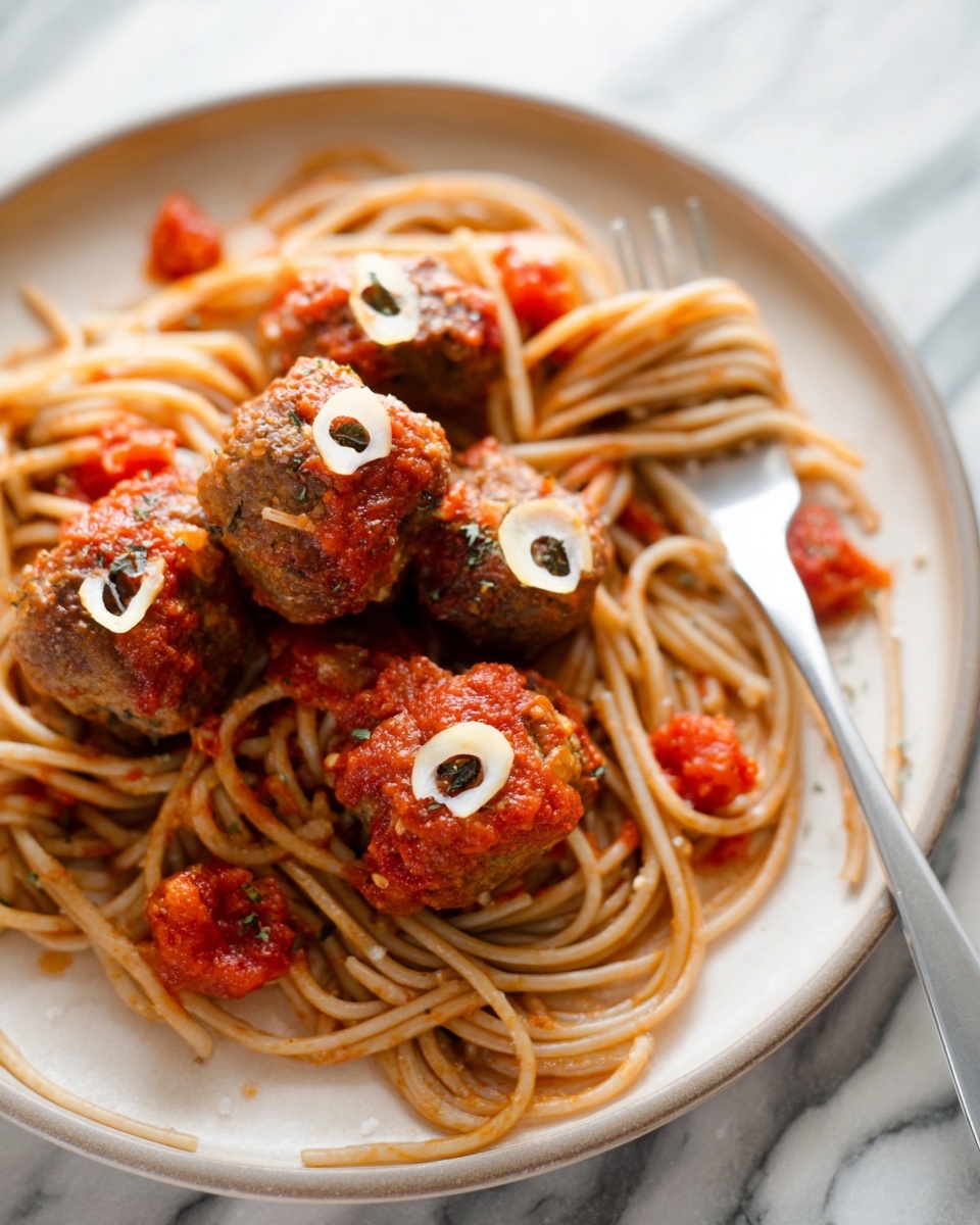 Easy Halloween Zombie Eye Meatballs with Spaghetti Recipe