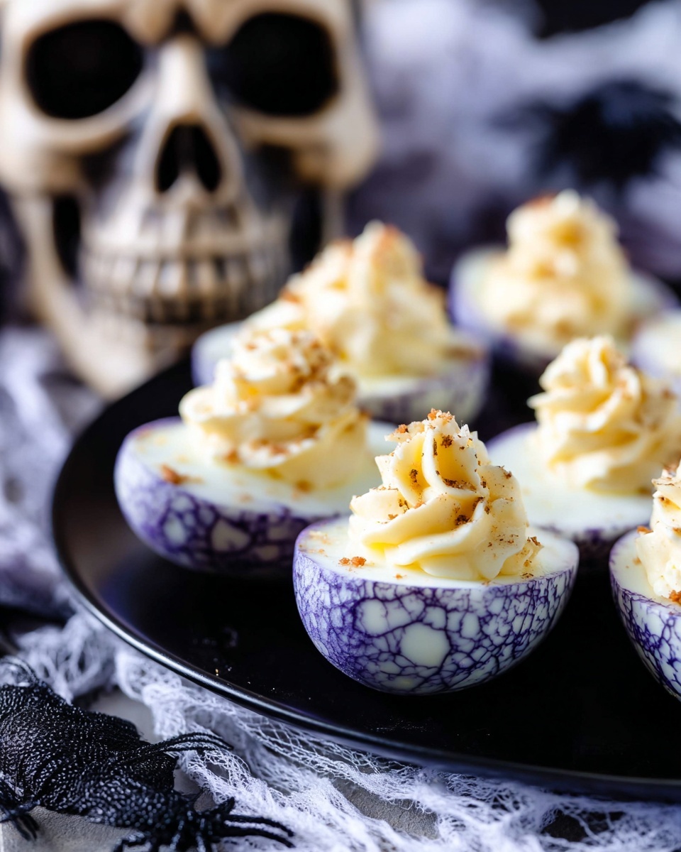 The image shows small food servings placed in several cracked white and blue marble-patterned bowls arranged closely together, each holding a creamy light beige mixture topped with scattered golden and darker toasted bits resembling fried onions or spices. The bowls sit on a white marbled surface covered with thin white textured fabric, and a blurred background with faint dark and neutral shapes adds depth to the image. photo taken with an iphone --ar 4:5 --v 7