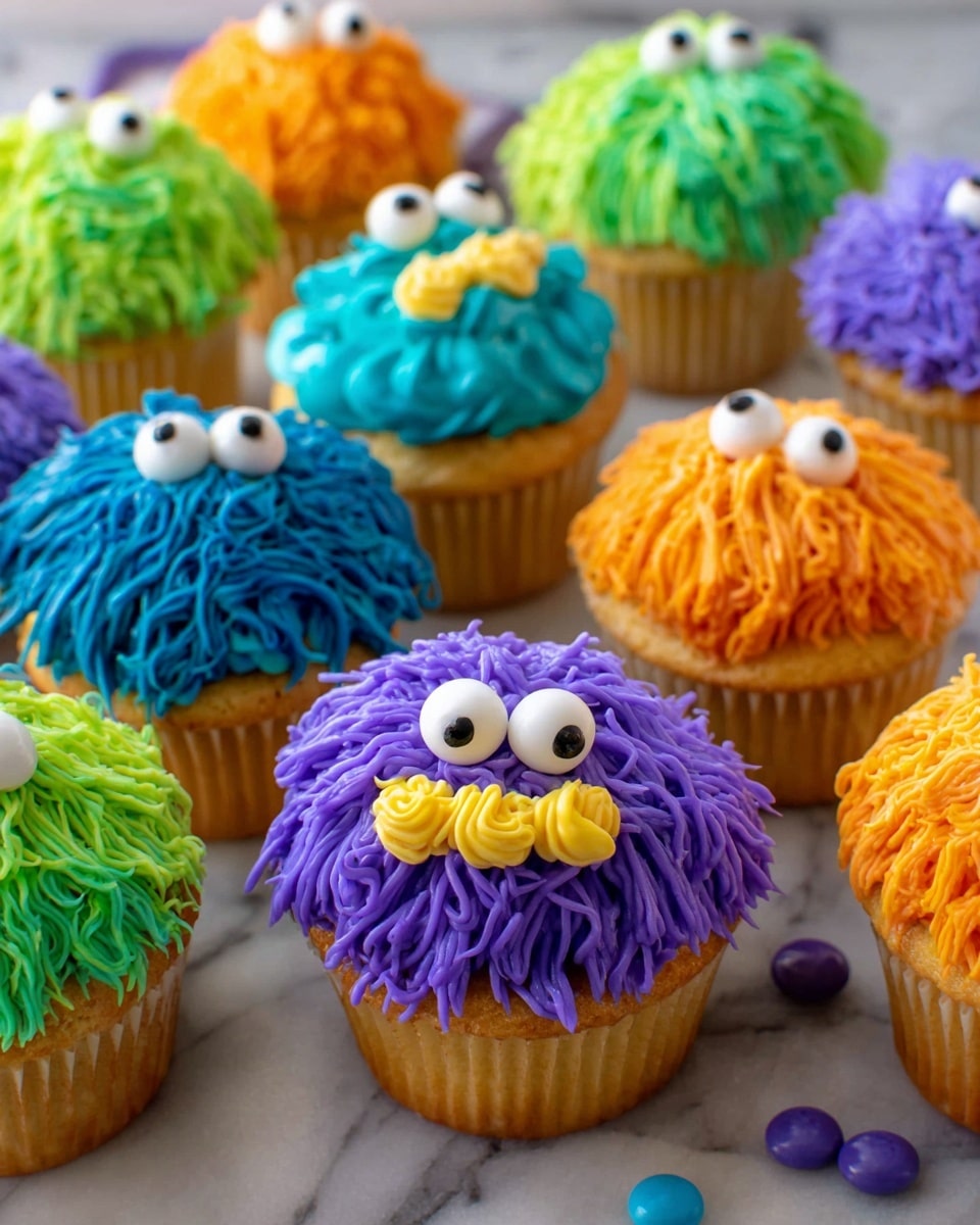 Monster Colorful Cupcakes with Candy Eyes Recipe