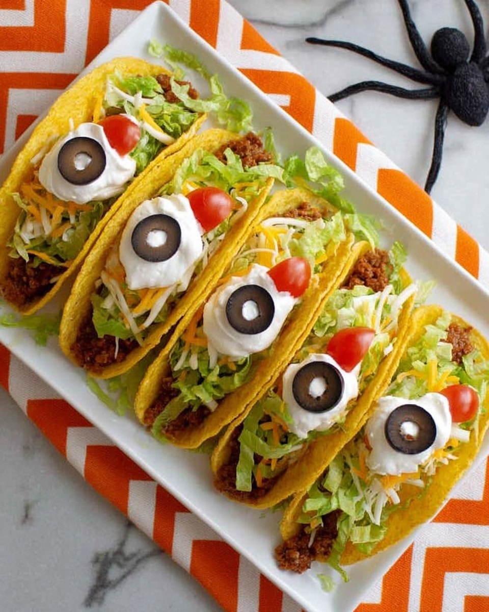 A yellow taco shell held by a woman's hand contains three main layers: at the bottom are small red tomato pieces, followed by green lettuce leaves in the middle, topped with shredded light orange cheese. On top of the cheese, there are two dollops of white sour cream, each topped with a round black olive slice. The taco is placed against a white marbled surface with a white and orange chevron cloth partially visible underneath photo taken with an iphone --ar 4:5 --v 7
