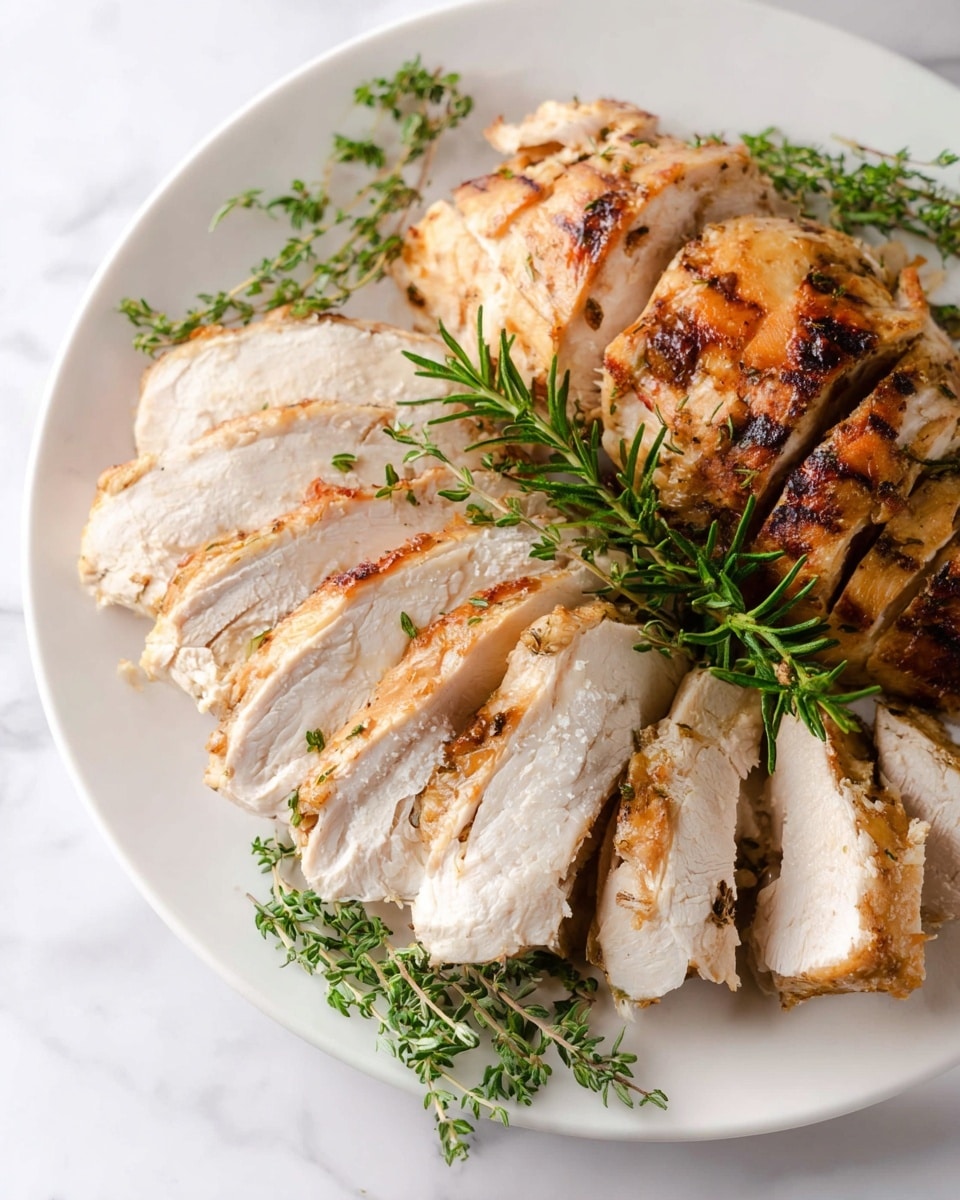 The image shows a dish with several thick slices of cooked chicken placed on top of bright orange carrot pieces and light yellow onion wedges at the bottom. The chicken has a golden brown, slightly crispy skin with visible black pepper seasoning and tender white meat inside. The vegetables are soft and slightly shiny from cooking, arranged in a round dark pot. The background is a white marbled texture. photo taken with an iphone --ar 4:5 --v 7