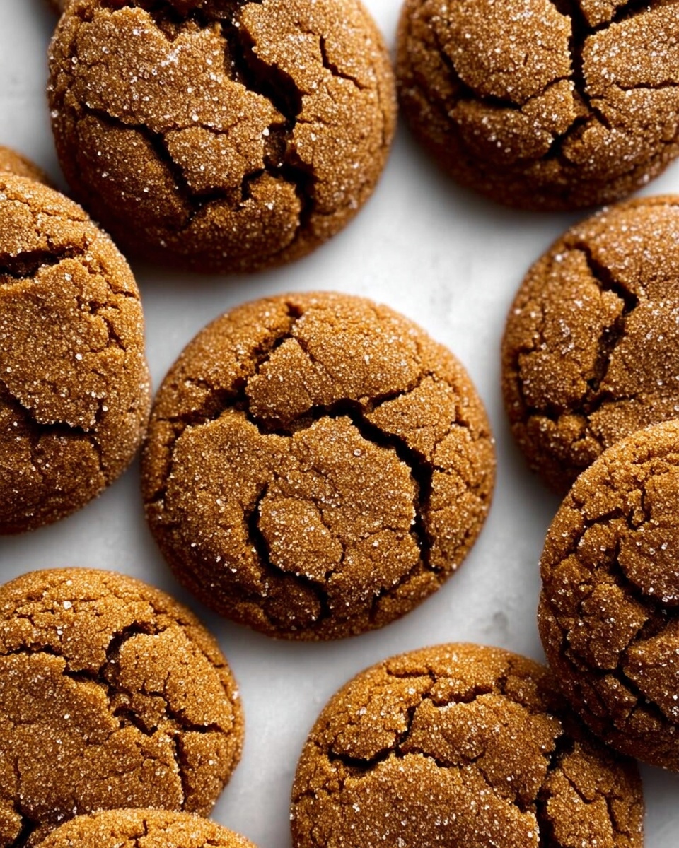 A close-up view of several round cookies arranged closely together on a white marbled surface. Each cookie has a thin, crackled top layer with a light coating of sugar giving a sparkling effect. The cookies show a textured, slightly rough surface with warm brown tones and visible cracks spreading unevenly across each one. The color ranges from a darker brown near the edges to a slightly lighter brown in the center, highlighting the soft, baked appearance. photo taken with an iphone --ar 4:5 --v 7