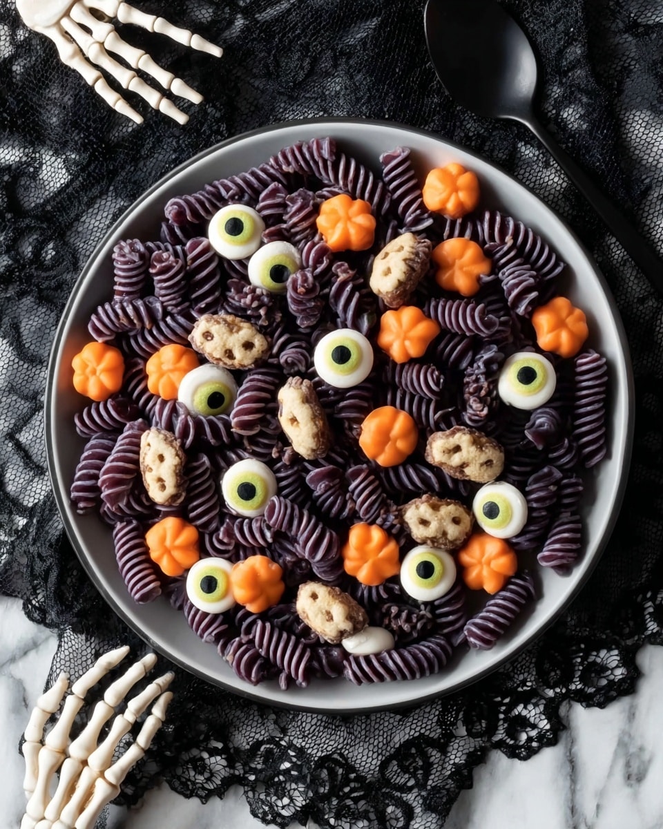Halloween Pasta Salad with Mushroom Skulls and Mozzarella Eyeballs Recipe