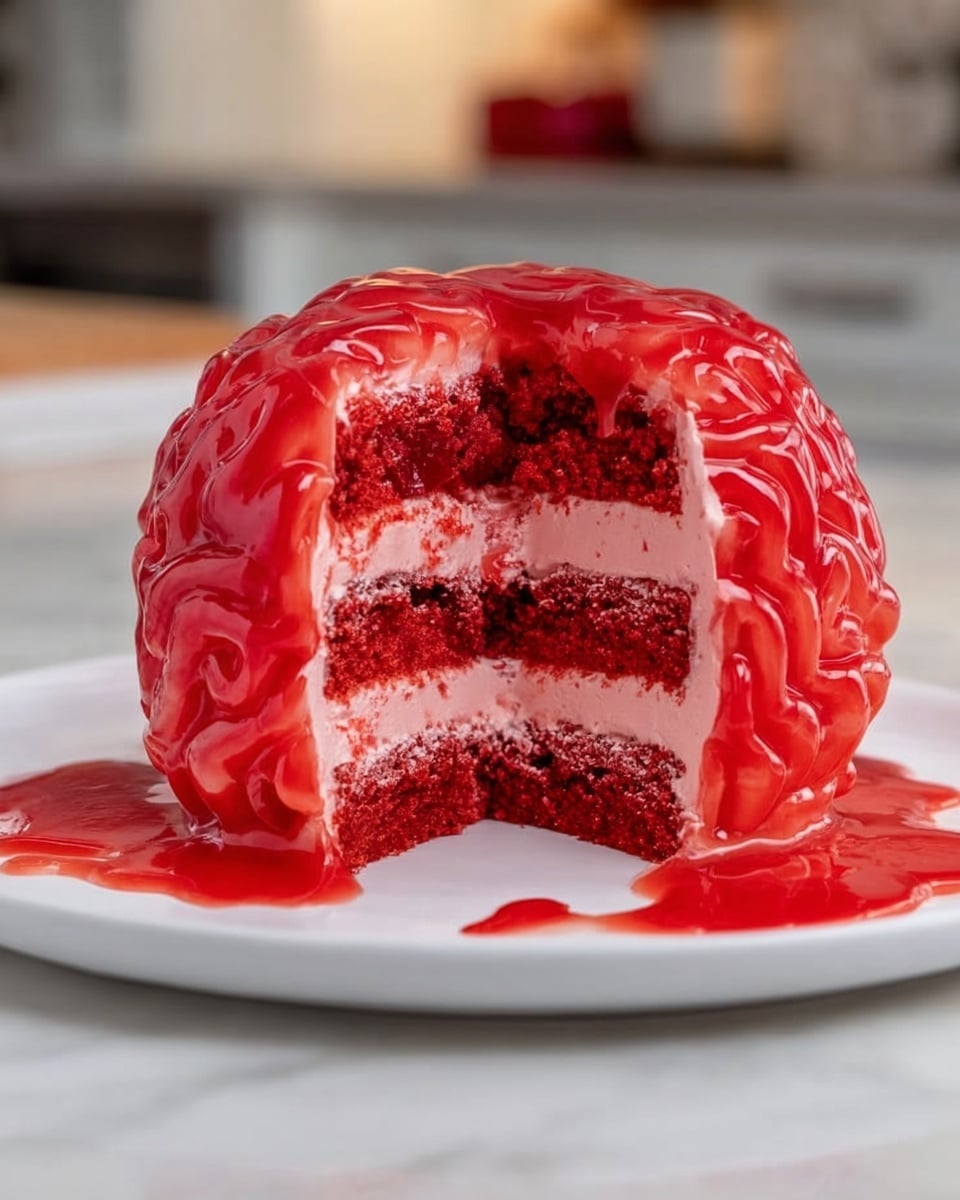Brain Cake with Red Velvet Layers and Blood-Soaked Frosting Recipe