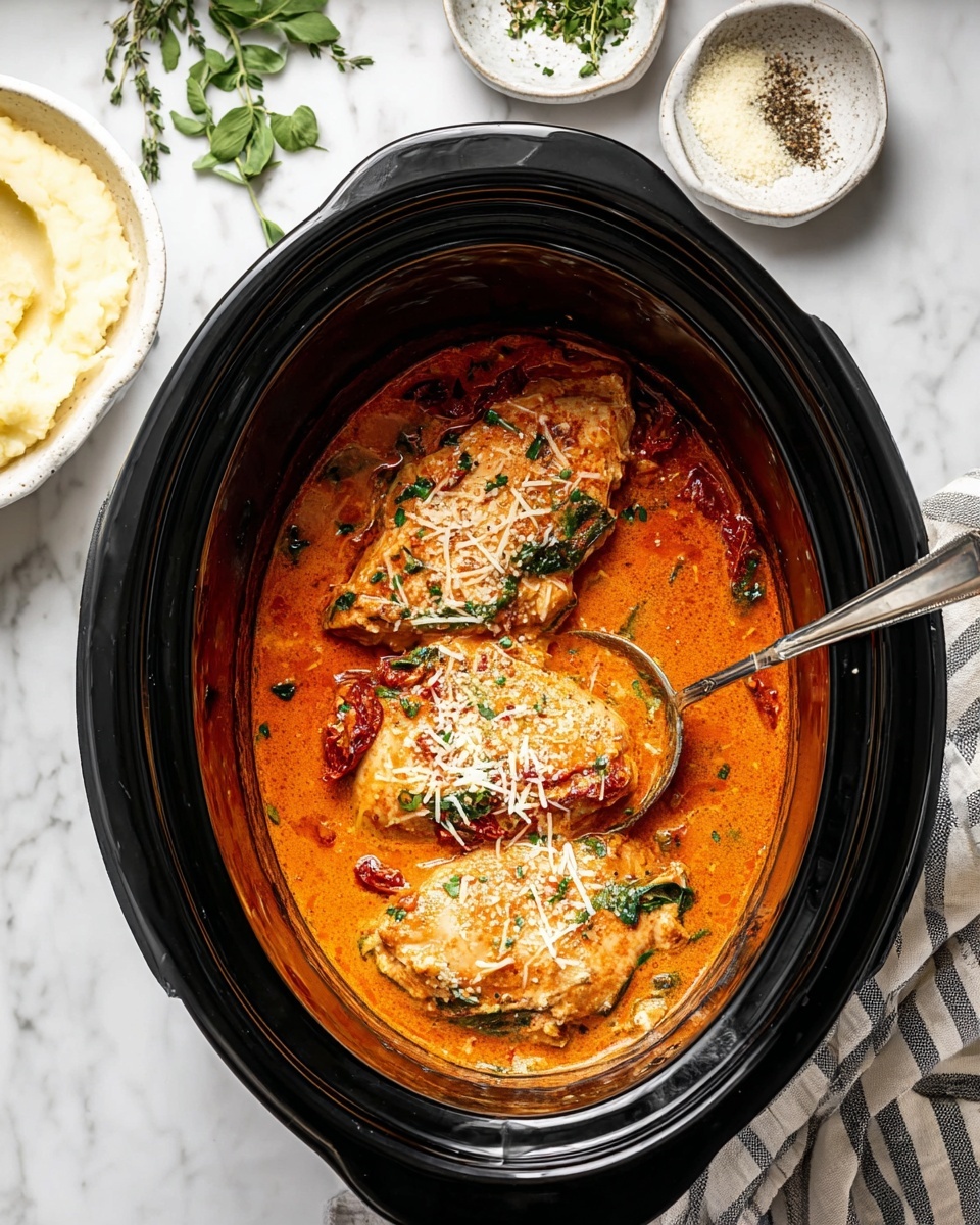 Slow Cooker Marry Me Chicken with Tomato Cream Sauce and Spinach Recipe
