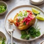 3-Ingredient Crockpot Salsa Chicken Stuffed Potatoes Recipe
