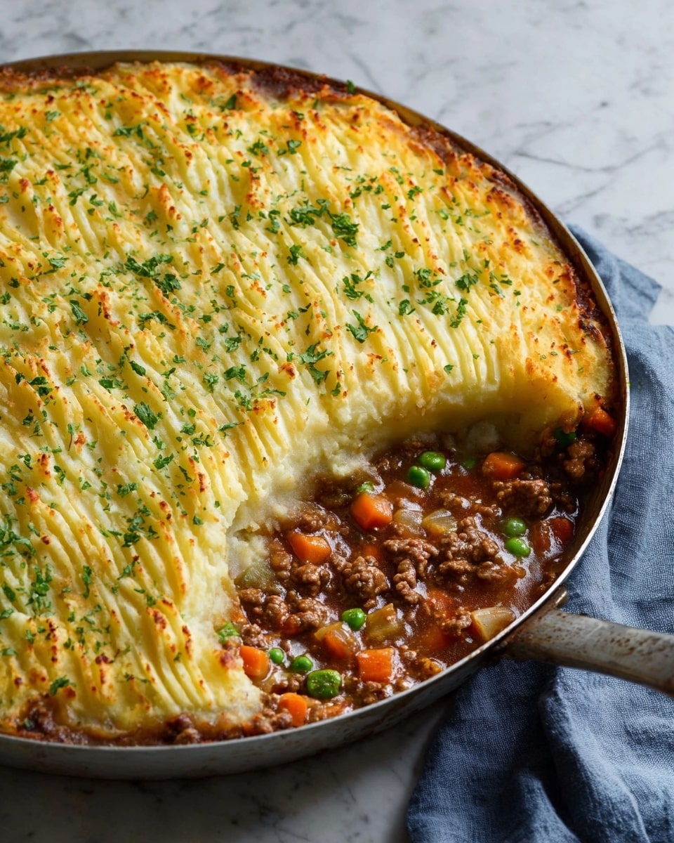 The image shows a white marbled surface with ingredients neatly arranged for cooking. From left to right, there is a small white bowl with green peas, two strips of uncooked bacon on the surface next to two orange carrots, and fresh green chives in a bundle at the bottom left. Above these is a small can of tomato paste and a bottle of Worcestershire sauce. In the middle is a clear glass bowl filled with raw ground meat. Behind the bowl, there is a carton of chicken broth and a tall dark red wine bottle with an orange label. To the right of the meat bowl, two whole yellow onions sit next to small glass bowls with white flour and salt. In front of these are three cloves of garlic and a stick of unsalted butter. Further right, three large russet potatoes rest beside a small glass jug of white milk, a small bunch of thyme, a red and white container of sour cream, a wooden pepper grinder, and a white bowl of salt. The background is white subway tile and the photo taken with an iphone --ar 4:5 --v 7