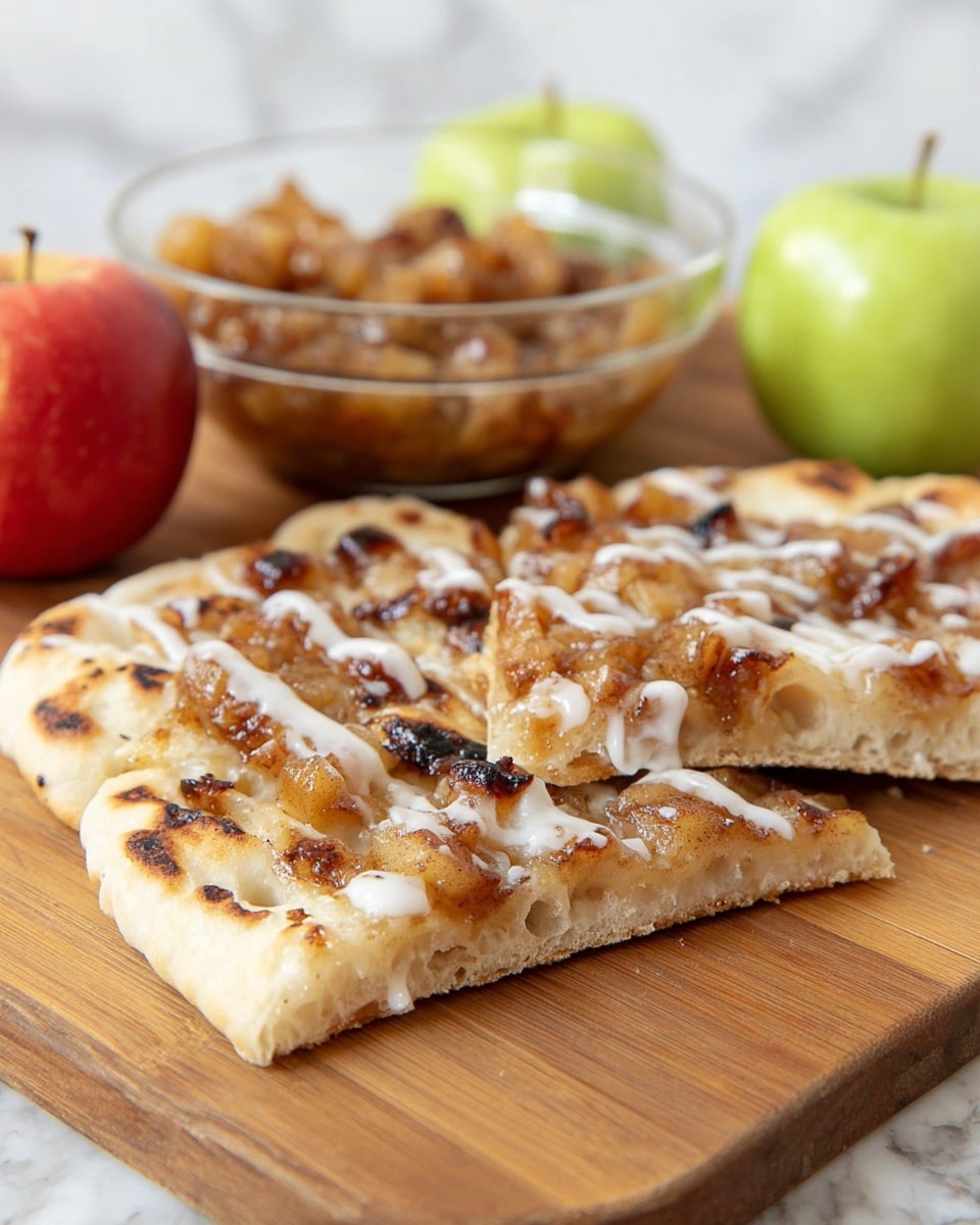 The image shows two clear glass bowls placed on a white marbled surface. The bowl on the left is rectangular and filled with a chunky apple filling that has a glossy, thick sauce in shades of brown and light yellow from the cooked apple pieces. The bowl on the right is round and contains a crumbly oat topping mix, with visible oats and a sandy brown color, and a black spoon resting inside it. The textures contrast with the smooth wet filling on the left and the dry crumbly topping on the right photo taken with an iphone --ar 4:5 --v 7