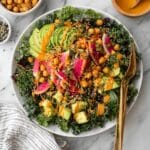Kale Salad with Roasted Chickpeas, Rainbow Vegetables, and Ginger Dressing Recipe