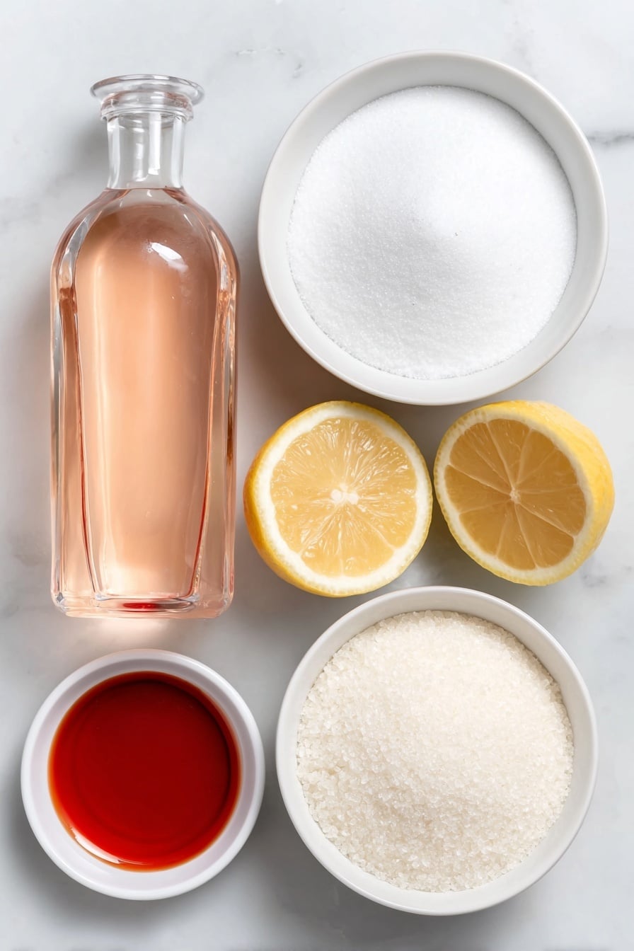 Authentic Turkish Delight Recipe 7 Flat lay of a small mound of fine white sugar, a fresh lemon cut in half showing bright yellow pulp, a few grains of white crystalline citric acid, a small white ceramic bowl filled with clear water, a delicate glass bottle of pale pink rosewater (removed for rules, so represented as a few drops of rosewater in a small white ceramic bowl), a small white ceramic bowl containing smooth white cornstarch powder, and a small white ceramic bowl with shimmering red liquid food coloring, all arranged neatly in perfect symmetry placed on a clean white marble surface, soft natural light, photo taken with an iPhone, professional food photography style, fresh ingredients, white ceramic bowls, no bottles, no duplicates, no utensils, no packaging --ar 2:3 --v 7 --p m7354615311229779997 - Authentic Turkish Delight, Turkish Delight recipe, homemade Turkish Delight, rosewater Turkish Delight, traditional Turkish sweets