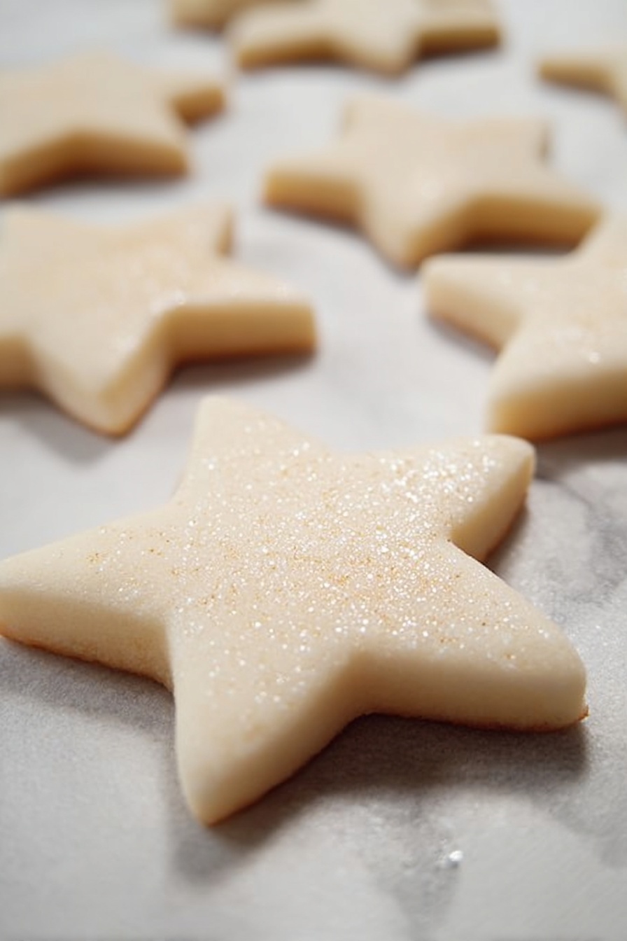 Peppermint Creams Recipe 8 The image shows snowflake-shaped white dough cookies laid out on a dark wooden surface. Each cookie has a small, light blue snowflake decoration placed in the center. The dough looks smooth and slightly thick, with clean edges and gentle curves on each snowflake arm. The focus is on the closest cookie, making the others in the background softly blurred. photo taken with an iphone --ar 2:3 --v 7 - Peppermint Creams, peppermint candies, holiday treats, homemade peppermint sweets, easy mint candies