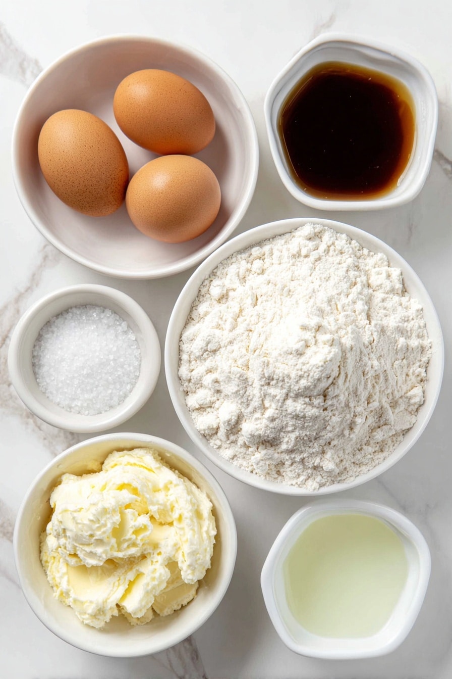 Homemade Pretzels Recipe 7 Flat lay of a small mound of golden all-purpose flour, two brown whole eggs, a small white ceramic bowl filled with light amber barley malt syrup, a small white ceramic bowl of warm clear water, a small pile of fine sea salt crystals, a small white ceramic bowl with creamy active dry yeast granules, a small white ceramic bowl of coarse pretzel salt, and a simple white ceramic bowl containing a clear liquid representing the lye bath solution, all arranged symmetrically in a balanced composition, placed on a clean white marble surface, soft natural light, photo taken with an iPhone, professional food photography style, fresh ingredients, white ceramic bowls, no bottles, no duplicates, no utensils, no packaging --ar 2:3 --v 7 --p m7354615311229779997 - Homemade Pretzels, Pretzels Recipe, How to Make Pretzels, Easy Pretzel Recipe, Soft and Chewy Pretzels