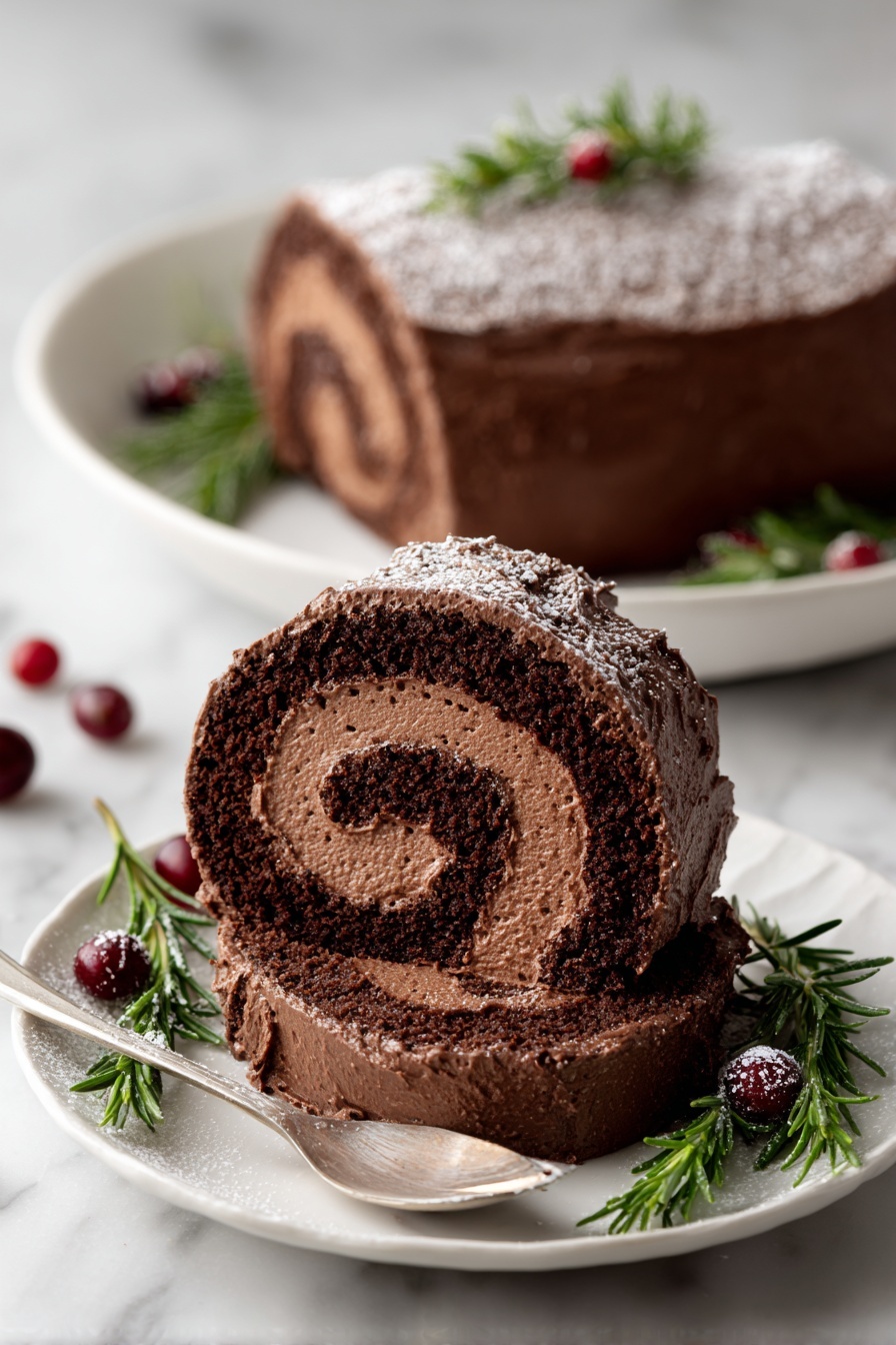 Christmas Yule Log Cake with Cranberries Recipe 8 Christmas Yule Log Cake with Cranberries Recipe - Serving