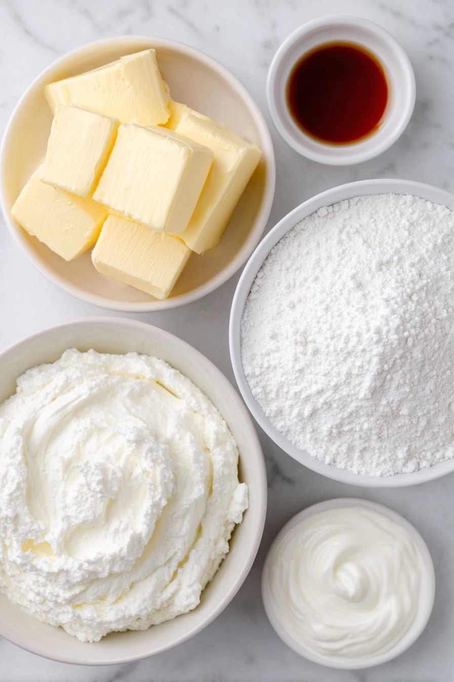 Easy Homemade Peppermint Butter Mints Recipe 7 Flat lay of a small mound of pale yellow butter, a simple white ceramic bowl filled with fine white powdered sugar, a small white bowl holding rich creamy heavy whipping cream, a tiny white bowl with clear peppermint extract, a small dollop of vibrant red coloring gel on a white ceramic dish, placed on a clean white marble surface, soft natural light, photo taken with an iPhone, professional food photography style, fresh ingredients, white ceramic bowls, no bottles, no duplicates, no utensils, no packaging --ar 2:3 --v 7 --p m7354615311229779997 - Easy Homemade Peppermint Butter Mints, peppermint butter mints, holiday homemade candies, festive peppermint treats, soft peppermint mints