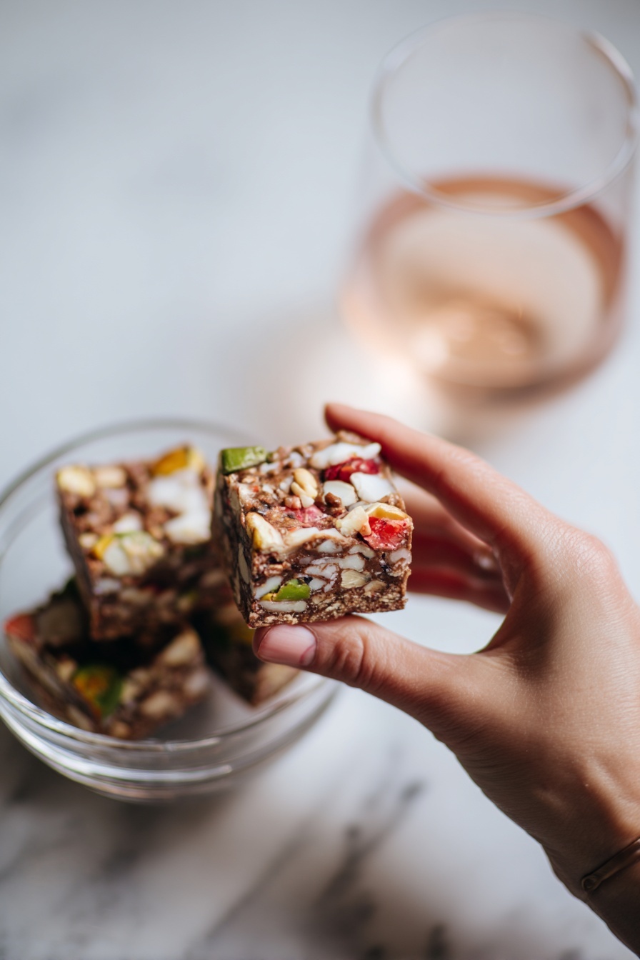 Church Window Cookies Recipe 8 The image shows a round dessert with a rich dark brown chocolate base that has a smooth texture. On the chocolate surface, there are many irregular, soft pastel-colored pieces embedded throughout, in green, light yellow, pink, and orange shades, creating a mosaic effect. Around the edge of the dessert, there are white shredded coconut flakes adding a rough texture border. The dessert is placed directly on a white marbled surface, which provides a clean and bright background. Photo taken with an iphone --ar 2:3 --v 7 - Church Window Cookies, colorful no-bake cookies, holiday cookie recipes, easy dessert ideas, festive coconut treats