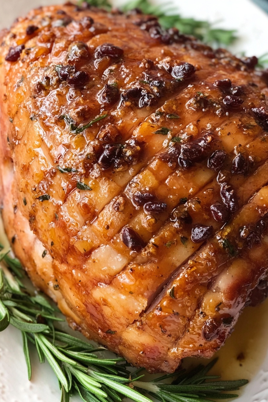 Crock Pot Cranberry Turkey Breast Recipe 6 The image shows a thick piece of cooked light tan meat with a shiny caramelized brown glaze on top, sitting on a white plate next to fresh green rosemary sprigs. A woman's hand is holding a silver fork, pulling apart soft slices of the meat, showing the moist and tender inside with slight texture lines. A white bowl filled with dark brown sauce is nearby on a white marbled surface. The lighting highlights the glossy glaze and tender meat fibers. photo taken with an iphone --ar 2:3 --v 7 - Crock Pot Cranberry Turkey Breast, slow cooker turkey with cranberry sauce, easy holiday turkey recipe, moist turkey in Crock Pot, festive slow cooker turkey