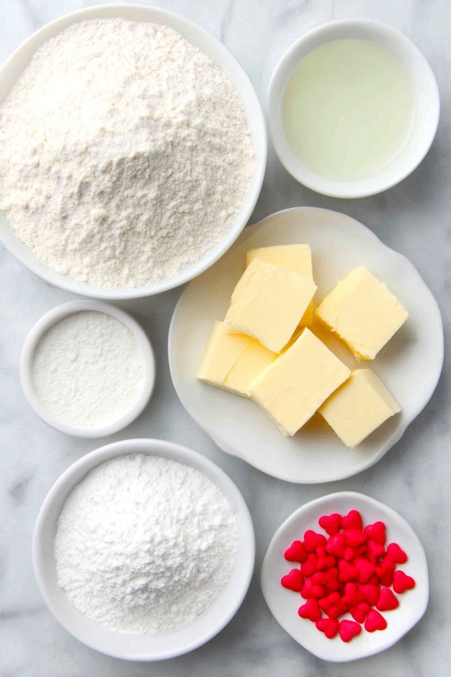 Grinch Peppermint Cookies Recipe 7 Flat lay of a simple white ceramic bowl filled with fine white cake mix powder, a few tablespoons of unsalted butter softened into smooth pale yellow chunks on a white ceramic plate, two whole uncracked brown eggs with clean shells resting side by side, a small white ceramic bowl holding a translucent pale green gel, a small white ceramic bowl containing fine white powdered sugar, a small white ceramic bowl with white cornstarch powder, and several bright red heart-shaped sprinkles scattered neatly in a small white ceramic dish, all arranged in perfect symmetry, placed on a clean white marble surface, soft natural light, photo taken with an iPhone, professional food photography style, fresh ingredients, white ceramic bowls, no bottles, no duplicates, no utensils, no packaging --ar 2:3 --v 7 --p m7354615311229779997 - Grinch Peppermint Cookies, festive holiday cookies, minty Christmas cookies, green holiday treats, easy peppermint cookies