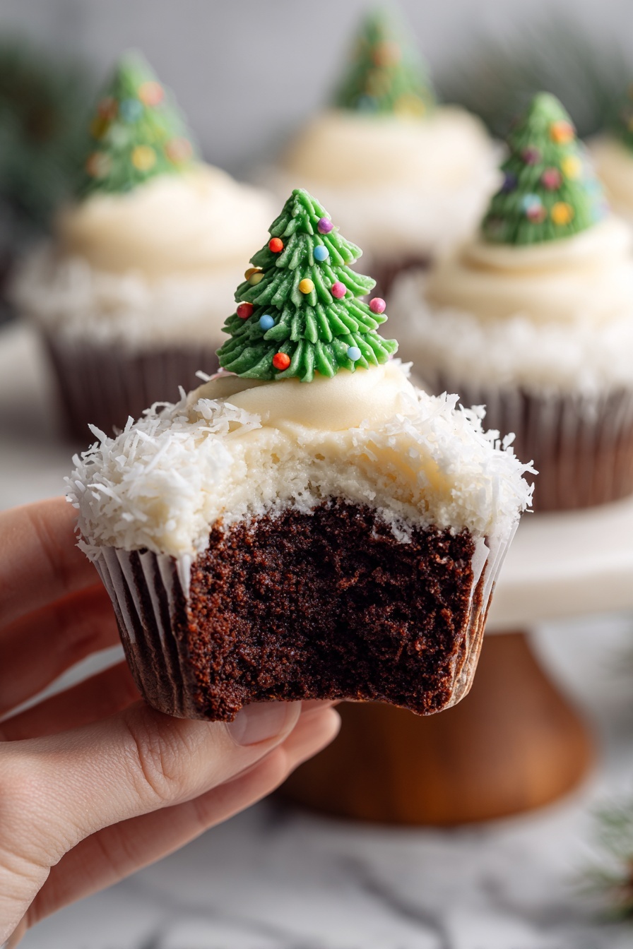 Chocolate Christmas Tree Cupcakes with Cream Cheese Frosting Recipe - Serving