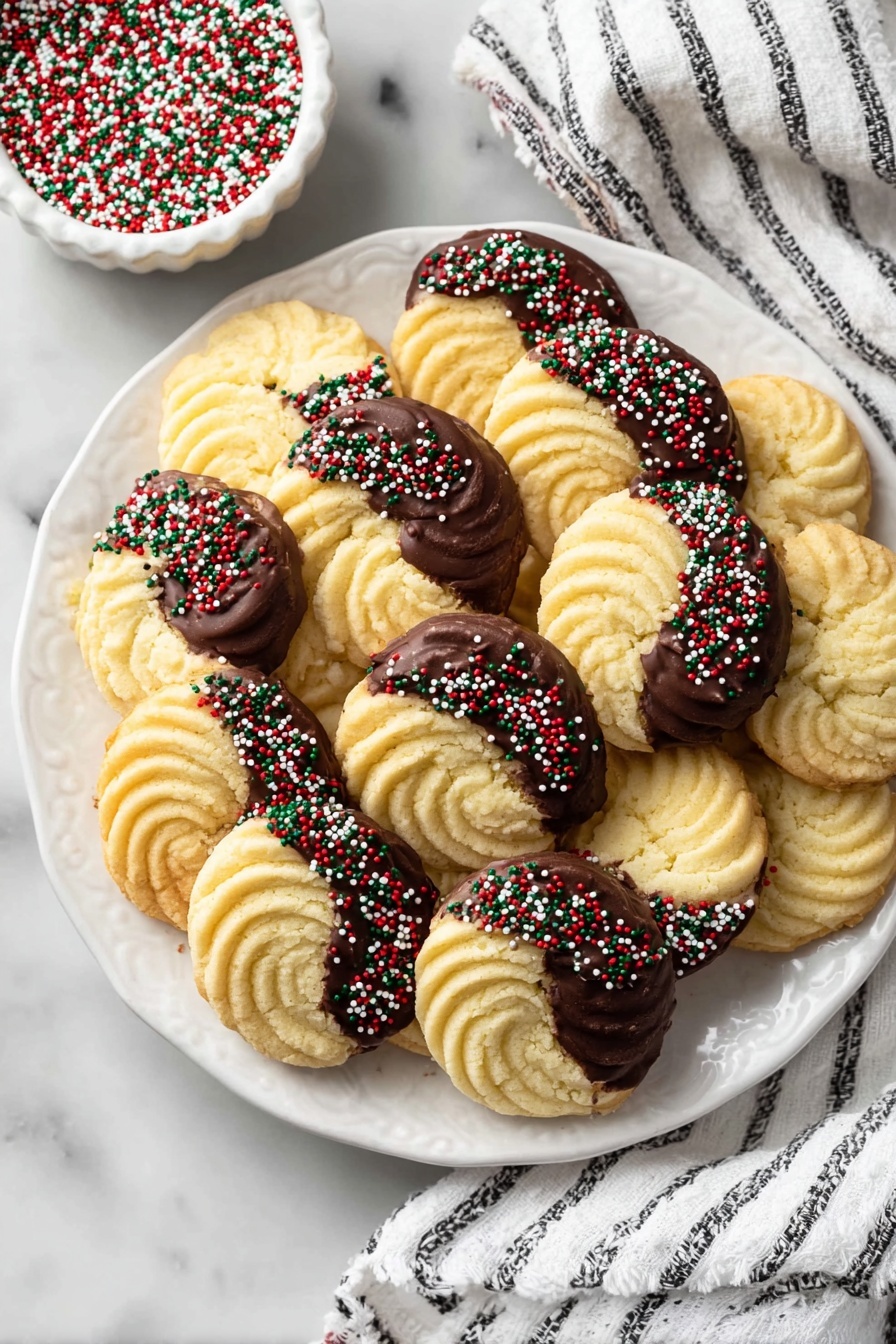 Danish Butter Cookies with Chocolate and Sprinkles Recipe