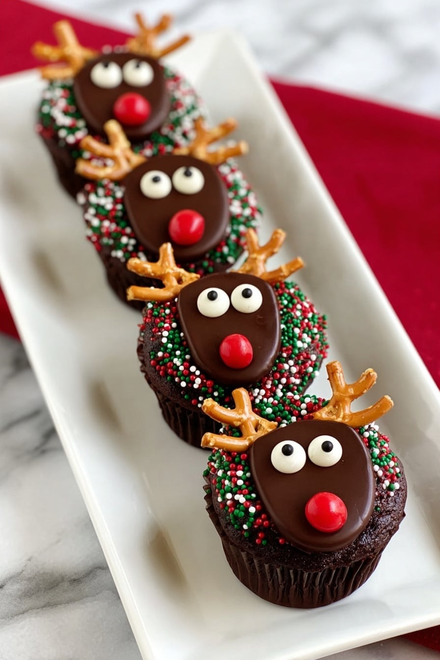 Rudolph Cupcakes with Chocolate and Candy Recipe