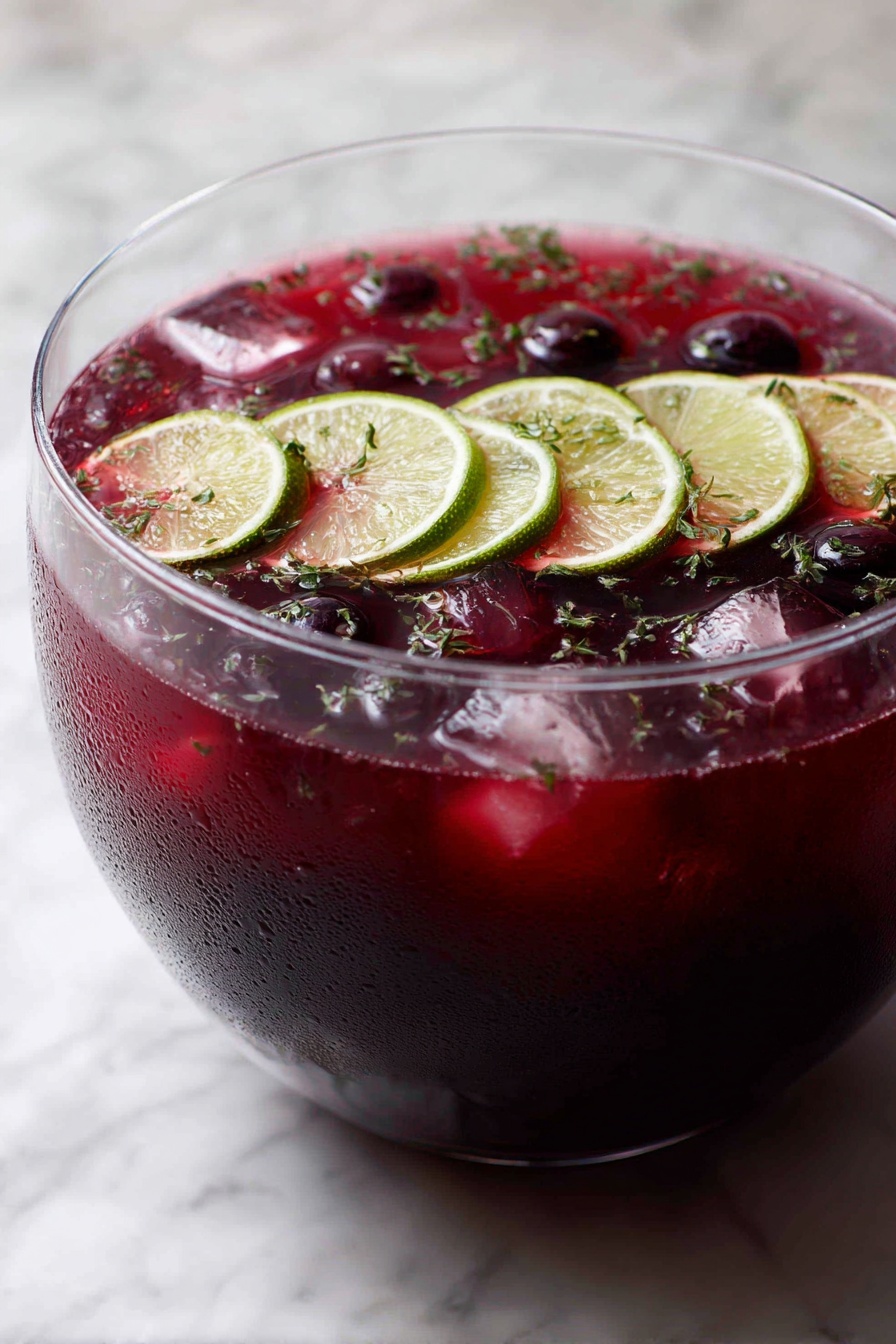 Festive Non-Alcoholic Cranberry Punch Recipe 8 The image shows four glasses filled with a pink drink, each glass clear and patterned with a textured design. Inside each glass, there are several red cranberries and a thin green lime slice placed near the edges. One glass includes crushed ice with a cinnamon stick and a star anise on top, while the others have similar cranberry and lime toppings with cinnamon sticks. The glasses are placed on a white marbled surface, with some green herbs and a small green pine tree decoration nearby, adding a festive feel. Photo taken with an iphone --ar 2:3 --v 7 - Festive Non-Alcoholic Cranberry Punch, non-alcoholic holiday punch, cranberry orange punch, holiday party drinks, festive mocktail recipe