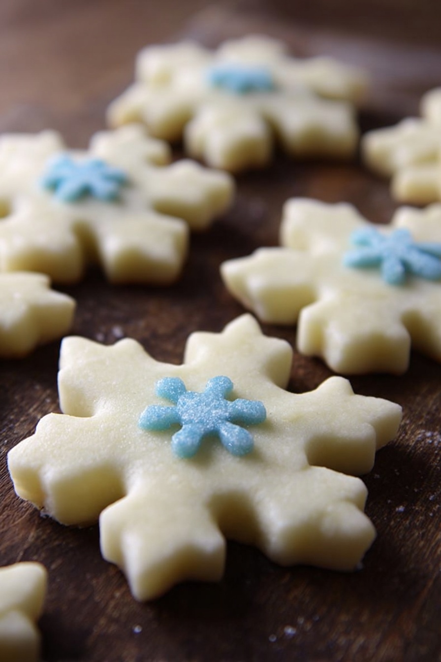 Peppermint Creams Recipe 6 The image shows several star-shaped cookies on a white marbled surface lined with baking paper. The cookies are pale beige with a smooth texture, and some of them have a slight golden-brown dusting on top. The stars are evenly spaced, and the focus is on one cookie in the front, showing small sugar-like grains shining faintly on its surface. photo taken with an iphone --ar 2:3 --v 7 - Peppermint Creams, peppermint candies, holiday treats, homemade peppermint sweets, easy mint candies