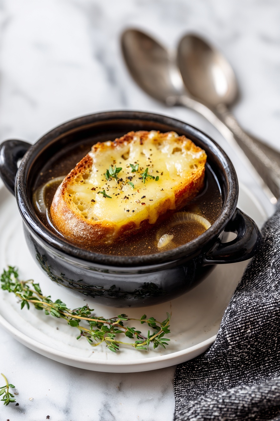 Cheesy French Onion Soup with Baguette Recipe
