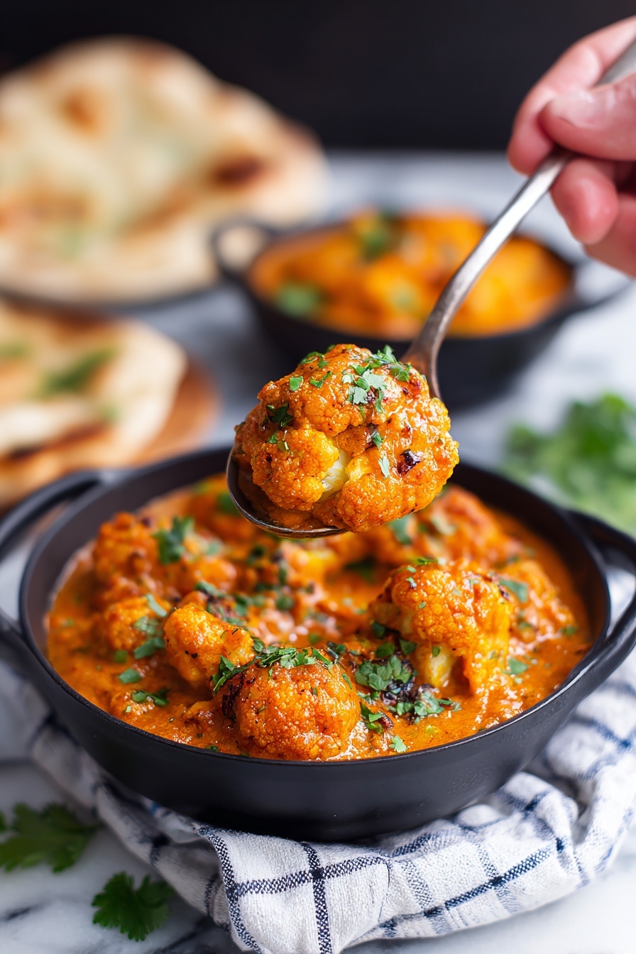 Slow Cooker Butter Chicken Rezept 8 Eine Nahaufnahme eines Slow Cooker, gefüllt mit einer cremigen Orangencurrysauce, die mit kleinen Blumenkohl-Röschen und zarten Stücken einer hellbraunen Zutat übersetzt ist, alles vermischt und mit fein gehackten, leuchtend grünen Kräutern bestreut. Die Soße hat eine glatte, aber leicht dicke Textur, die die Stücke gleichmäßig überzieht. Der Slow Cooker ist schwarz und steht auf einer weiß marmorierten Oberfläche. Foto aufgenommen mit einem iPhone --AR 2:3 --V 7 - Slomit Kochbutter Hähnchen, einfaches Butterhähnchen-Rezept, cremiges indisches Hähnchen, angenehmes Slowcooker-Abendessen, anfängerfreundliches Butterhähnchen