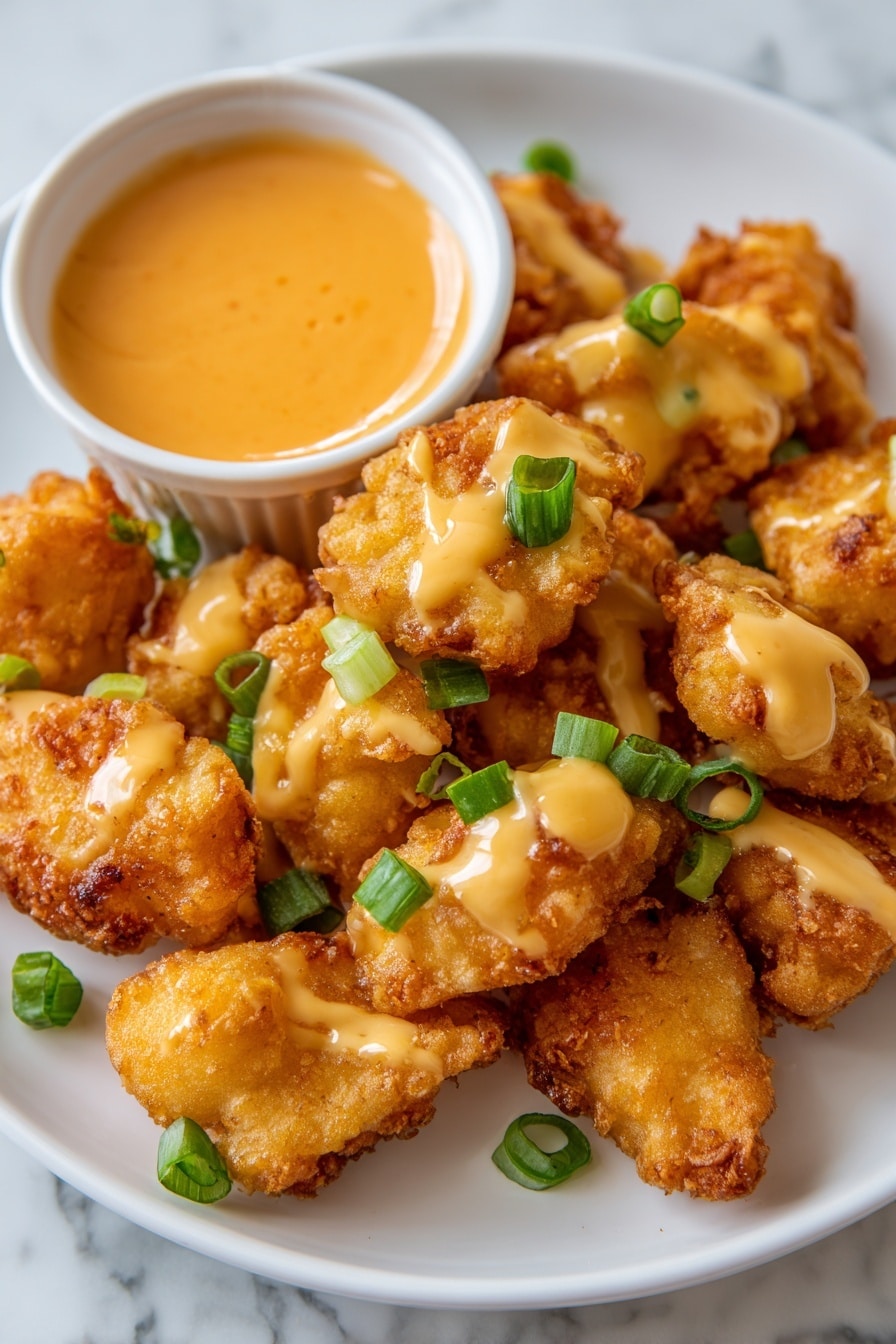 Bang Bang Chicken with Crispy Coating Recipe 6 A close-up view shows a woman's hand holding a golden-brown crispy fried chicken piece coated partially with a creamy orange dipping sauce that drips back into a white bowl filled with the same sauce. Behind, there are more crispy fried chicken pieces with a rough, crunchy texture and some green garnish on a white plate. The background surface is a white marbled texture. The colors focus on warm golden-brown, creamy orange, and white contrasts photo taken with an iphone --ar 2:3 --v 7 - Bang Bang Chicken with Crispy Coating, crispy chicken recipes, spicy chicken dinner, easy Asian chicken recipe, crunchy chicken with bang bang sauce
