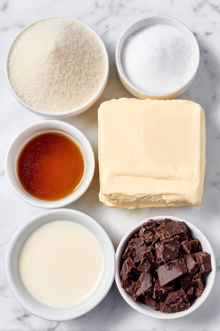 Dekadante Leckereien, die jeder lieben wird 1 Flache Schicht aus einem dicken Block blassgoldener Butter, einem kleinen Haufen weißem Kristallzucker, einer kleinen weißen Schale gefüllt mit glänzendem bernsteinfarbenem Sirup, einer kleinen weißen Schale mit cremiger, dicker Kondensmilch, einer kleinen weißen Schale mit glatten, dunklen Schokoladenstücken, auf einer sauberen weißen Marmoroberfläche, weiches natürliches Licht, Foto mit einem iPhone aufgenommen, Professioneller Food-Fotografie-Stil, frische Zutaten, weiße Keramikschalen, keine Flaschen, keine Duplikate, kein Besteck, keine Verpackung --ar 2:3 --v 7 --p m7354615311229779997 - Millionaire's Shortbread-Riegel, Karamell-Shortbread-Riegel, Schokoladenkaramell-Shortbread, selbstgemachtes Millionärsshortbread, einfaches Shortbread-Dessert