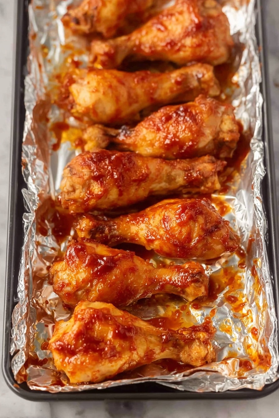 Slow Cooker BBQ Chicken Drumsticks Recipe 6 The image shows a black slow cooker filled with many cooked chicken drumsticks. The drumsticks have a shiny dark reddish-brown sauce on them, and some small green herbs are sprinkled evenly on top. The texture of the drumsticks is glossy and slightly charred, making them look well cooked and flavorful. The slow cooker is set on a white marbled surface with a black and white checkered cloth nearby. Photo taken with an iphone --ar 2:3 --v 7 - Slow Cooker BBQ Chicken Drumsticks, BBQ chicken drumstick recipe, easy crockpot chicken, juicy slow cooker chicken, crispy baked chicken drumsticks