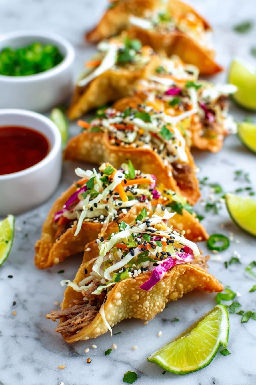 Chicken Wonton Tacos with Asian Slaw Recipe