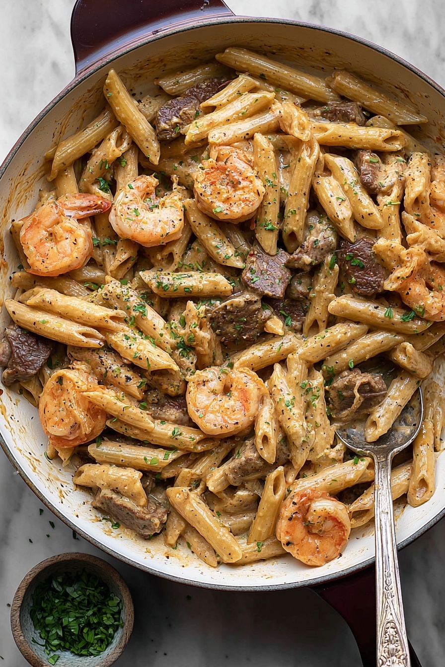 Blackened Steak and Shrimp Alfredo Recipe