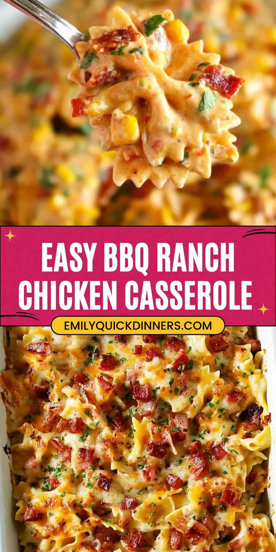 Flache Schicht aus einem kleinen Haufen roher Fliegepasta, locker geriebene gekochte Hähnchenbrust, knusprige gehackte Speckstücke, ein ordentlicher Haufen geriebenem Cheddar-Käse-Mix, eine kleine weiße Schale mit leuchtend gelben Maiskärnern, eine kleine weiße Schüssel mit rot gewürfelten Tomaten und grünen Chilis, eine kleine weiße Schüssel cremiges Ranch-Dressing,  eine kleine weiße Schale mit dicker, rauchiger BBQ-Sauce und eine kleine weiße Schüssel mit fein gehackten weißen Zwiebeln, alle symmetrisch in einer ausgewogenen Komposition auf einer sauberen weißen Marmoroberfläche angeordnet, weiches natürliches Licht, Foto mit einem iPhone, professionelle Food-Fotografie, frische Zutaten, weiße Keramikschalen, keine Flaschen, keine Duplikate, kein Besteck, keine Verpackung --ar 2:3 --v 7 --p m7354615311229779997 - BBQ Ranch Chicken Pasta Backe,  Einfacher Hühner-Pasta-Back, käsiges BBQ-Pastagericht, schnelle Abendessen unter der Woche, geschmackvoller Pastaauflauf