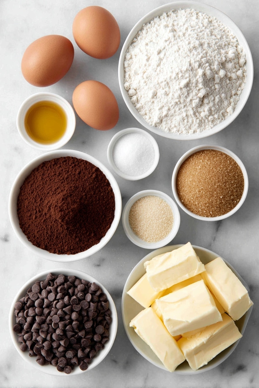 Hot Chocolate Cookies Recipe 7 Flat lay of a small mound of softened butter, a small white ceramic bowl of white granulated sugar, a small white ceramic bowl of packed brown sugar, two whole uncracked brown eggs with clean shells, a small white ceramic bowl of golden vanilla extract, a small white ceramic bowl of all purpose flour, a small white ceramic bowl filled with rich brown hot cocoa powder, a small white ceramic bowl of fine white salt, a small white ceramic bowl of beige baking soda, a small white ceramic bowl of light brown baking powder, a small white ceramic bowl filled with glossy semi-sweet chocolate chips, a small white ceramic bowl filled with tiny white Mallow Bits mini marshmallows, all perfectly arranged in balanced symmetry on a clean white marble surface, soft natural light, photo taken with an iPhone, professional food photography style, fresh ingredients, white ceramic bowls, no bottles, no duplicates, no utensils, no packaging --ar 2:3 --v 7 --p m7354615311229779997 - Hot Chocolate Cookies, chocolate cookie recipes, marshmallow cookies, cozy dessert ideas, easy chocolate cookies